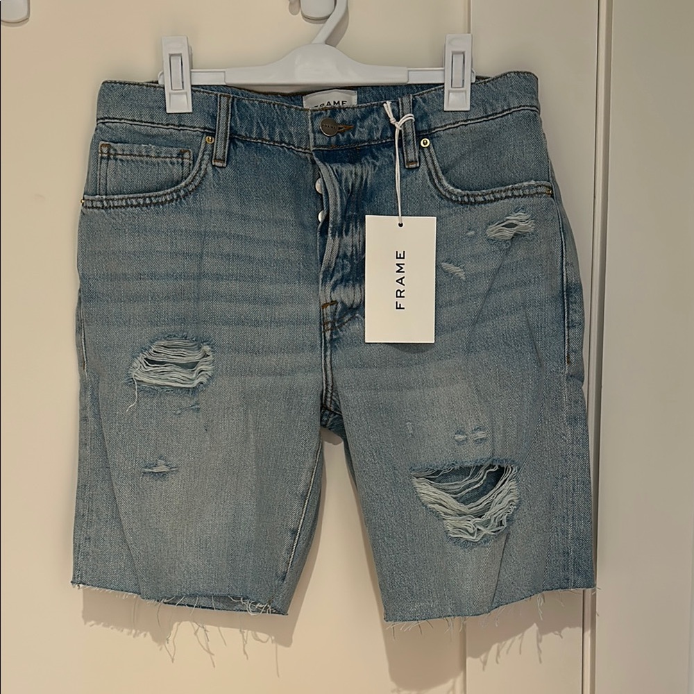 Frame Distressed Denim Shorts